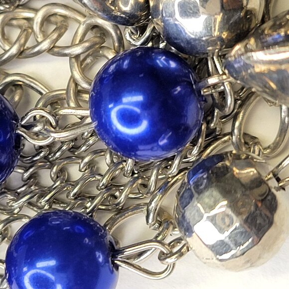 Multistrand Blue Silver Long Necklace - Picture 8 of 9